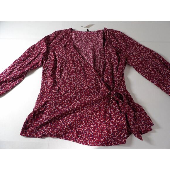 Talbots Plus X 0X Wrap Top Floral Burgundy Cottage Core Prairie Blouse New - Picture 7 of 16